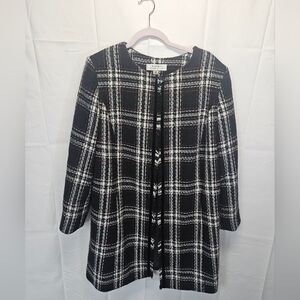 Tahari Arthur Levine Black and White Plaid Coat with Red Accent NWOT